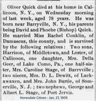 Quick, Oliver (Obituary)